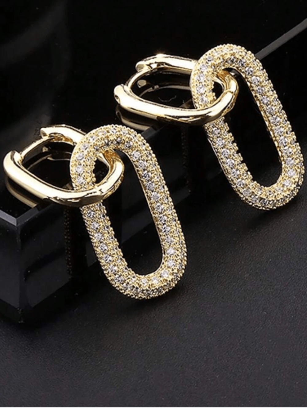 NWOT Gold Plated CZ Pavé Link Drop Earrings